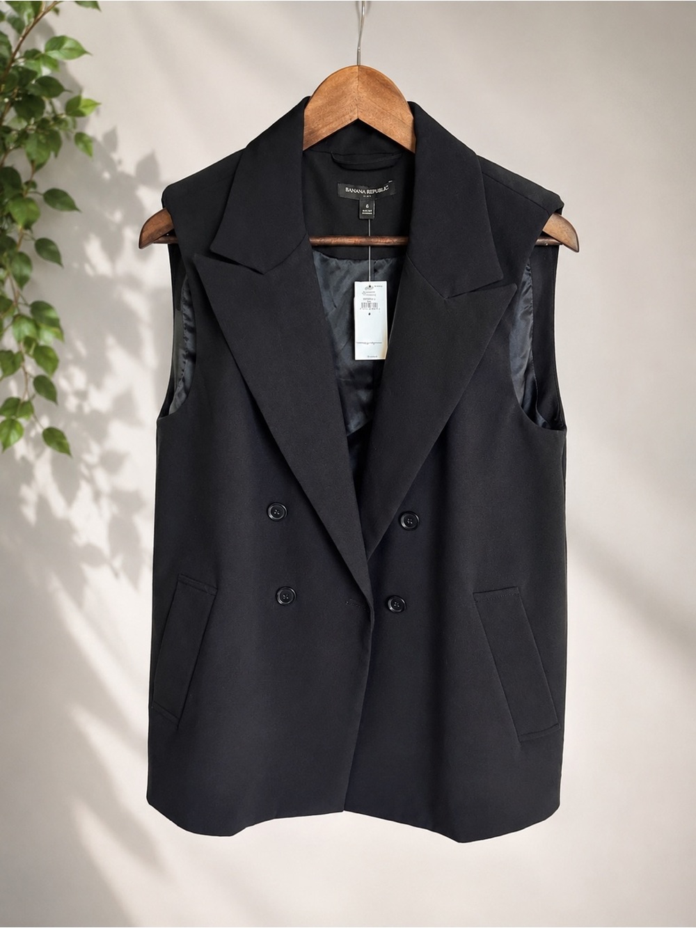 Banana Republic Black Double-Breasted Sleeveless Blazer Vest